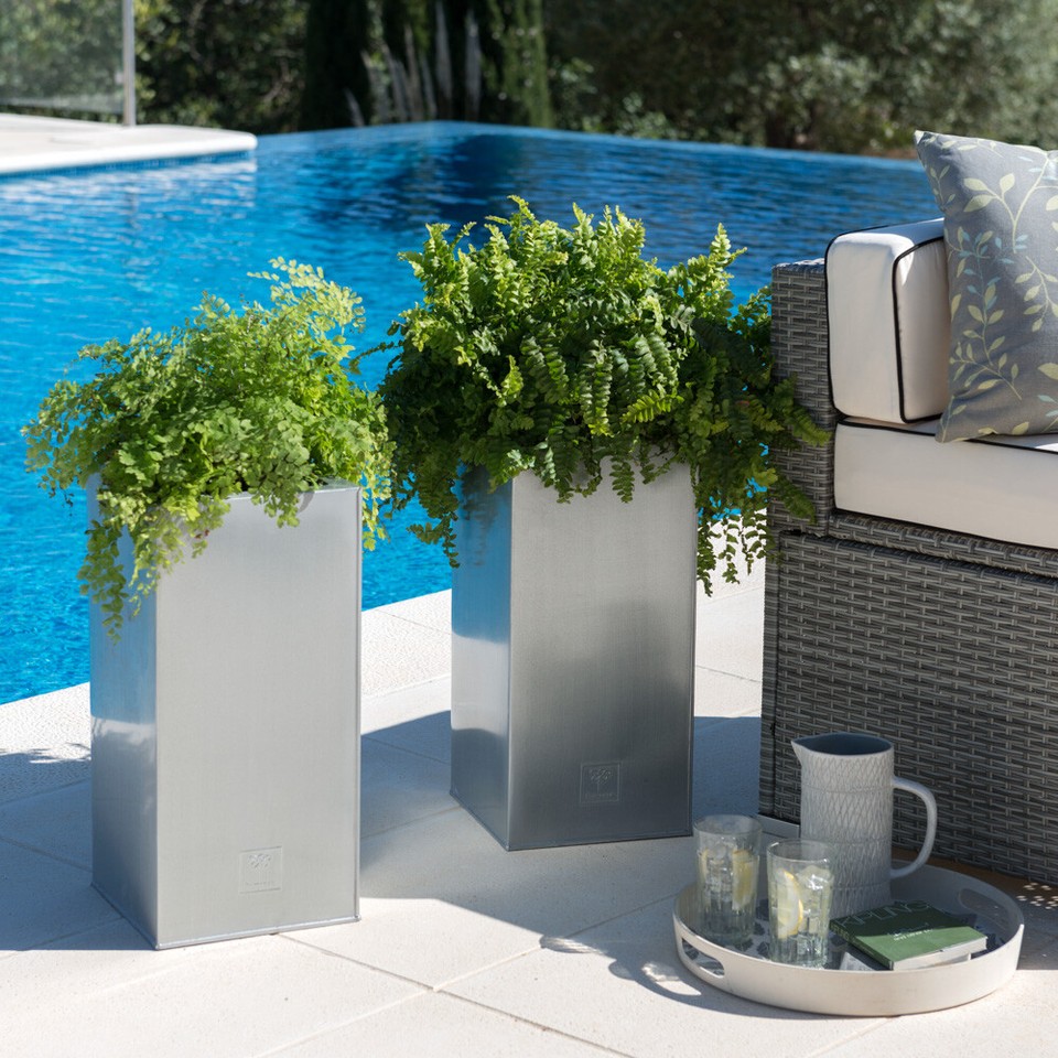 Zinc Silver Outdoor Planter Plant Pot Steel Metal Garden Indoor Inserts ...