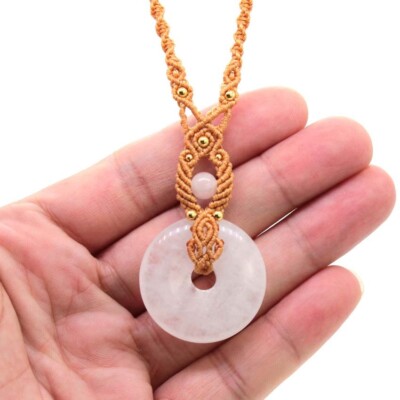 Handmade Natural Rock Crystal Stone Pendant Wrap Braided