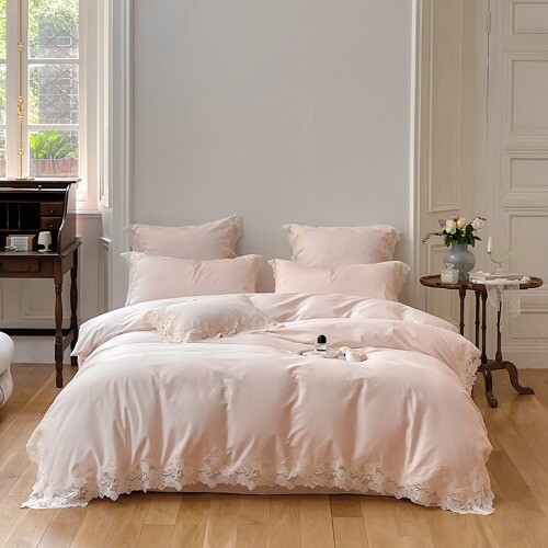 Luxury Light Pink Lace Embroidery Princess Bedding Set Egypt Cotton Bed Sheet eBay
