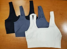 OQQ Women's MEDIUM Tank Bodysuits Ribbed Square Neck Black/Grey/Beige (AD-3206)