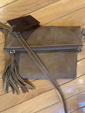 Roots Anna Clutch Tribe Crossbody Leather Purse Light Brown