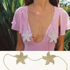 Women Rhinestone Bras Necklace Flowers Fashion Chest Body Chain Bralet 01031