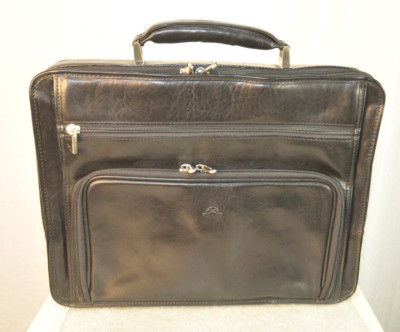 Tony Perotti Black Italian Cow Leather Napoli Laptop Bag Briefcase Made In Italy