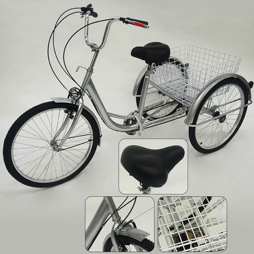 24 Zoll Dreirad Für Erwachsene 6 Gang 3-Rad Fahrrad mit Einkaufskorb Lampe 110kg - Imagen 6 de 12