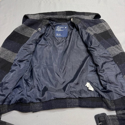 American Eagle Womens XS Moto Jacket Cropped Plaid Blue Gray Military Grunge Y2K - Picture 6 of 15