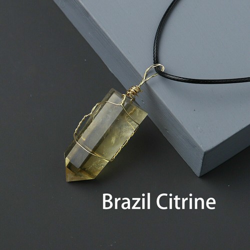 Natural Hexagonal Crystal Quartz Point Pendant Wire Wrap Stone Wand Necklace - Picture 14 of 38