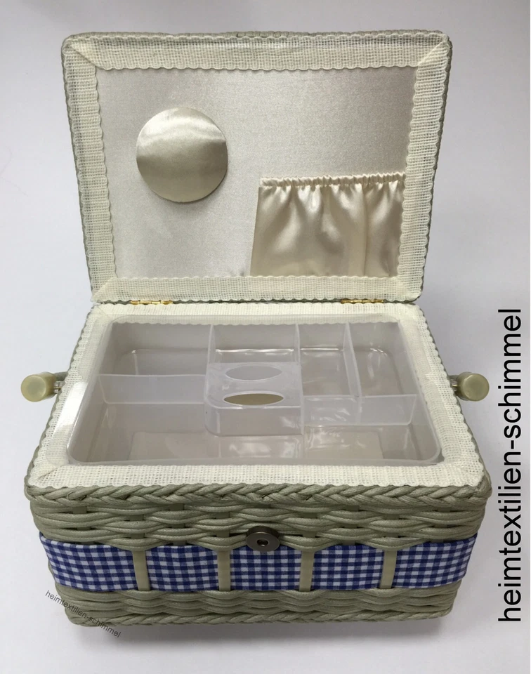 PRYM Nähkorb Nähkörbchen Nähkasten Nähbox Nähkästchen Landhaus blau karie 612253 - Bild 3 von 3