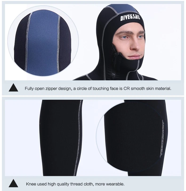 DIVE&SAIL 5mm Full Body Men Kids Wetsuit Hooded 2 Piece Thick Material Swimsuit - Image 4 of 4