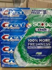 Crest Complete Toothpaste Plus Scope Advanced Active Foam, Striped, 8.2 oz, 5 ct