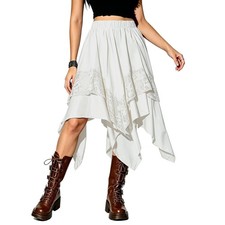 BITSEACOCO Women Renaissance Flowy Lace Goth Skirt Y2K Fairy Pirate Costume ...