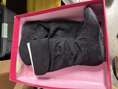 Nina Gem Girls Black Microsuede Rhinestone Tall Boots Size 13M Side Zip