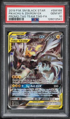 PSA 10 Pikachu & Zekrom GX Full Art Promo Tag Team 2019 Pokemon Card #SM168