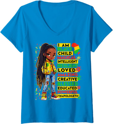 I Am Black Child History Month African American Ladies' V-Neck Tshirt