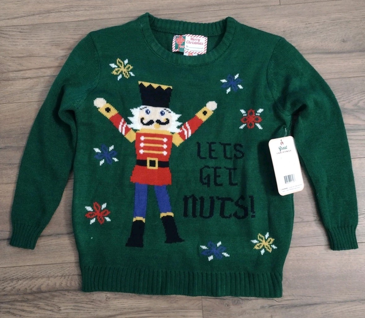 NEW Ugly Christmas Sweater Nutcracker Let's Get Nuts S* Green With