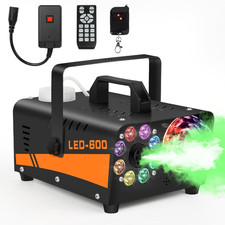 Halloween Fog Machine with Disco Ball Lights, 600W, 13 Colors, Remote Control