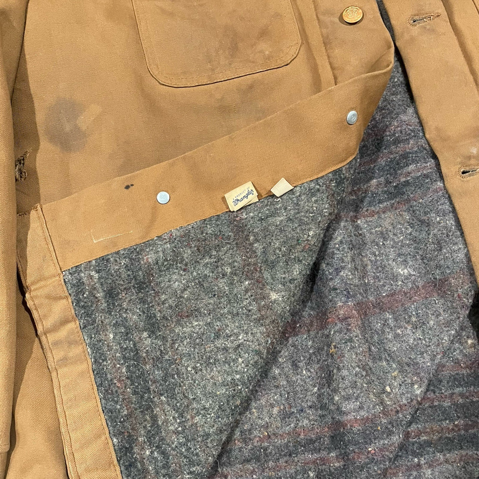 vtg 60s wrangler blue bell jacket 48 Blanket Lined Distressed Brown Chore Coat