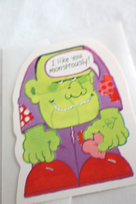NOS Hallmark  Monster Valentine Greeting Card, Env. & Seal - Hearts