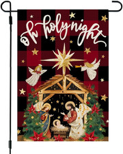 Christmas Holy Night Garden Flag 12X18 Inch Double Sided Small Burlap Holiday Na