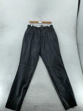 Vintage Deerskin Leather Pants Womens 20 Fits 34x33 Black High Rise Tapered 80s