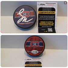 Lane Hutson Autograph Signed Montreal Canadiens Puck JSA COA Reverse Retro Puck