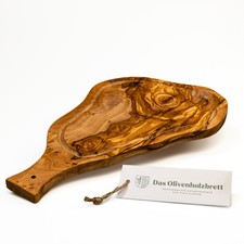 Steakbrett aus Olivenholz mit Griff, im Natur...