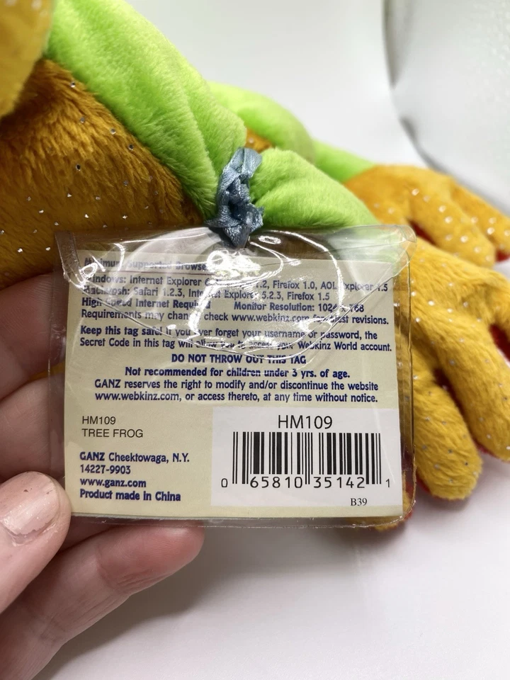 Ganz Webkinz Tree Frog Plush Stuffed Animal  HM109 Sealed Unused Code 8 in - Image 2 of 3