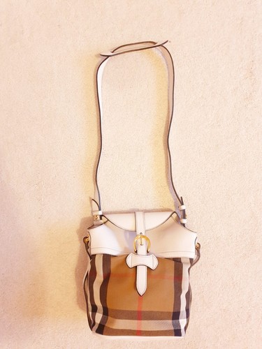 Burberry Damen Umhängetasche weiß beige Tartan Canvas & Leder echt - Bild 3 von 13