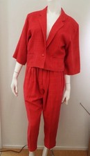 Vintage 1980s KENZO Red Silk Suit Cropped Blazer Jacket  Pleated Pants 38 Small