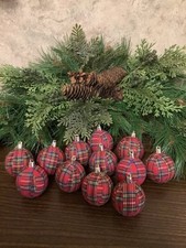 12 Handmade Red Tartan Plaid 2  Rustic Farmhouse Christmas Tree Ornaments, New