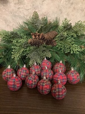 12 Handmade Red Tartan Plaid 2  Rustic Farmhouse Christmas Tree Ornaments, New