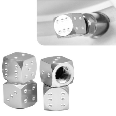 4pcs Dice Tire Valve Stem Caps Leak-Proof Air Protection Pressure Cover Silver