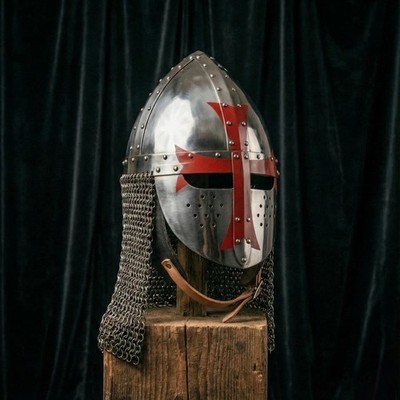 Medieval Templar Crusader Helmet 18 Gauge Steel Knight Great Reenactment Helmet