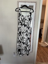 LOFT Black & White Floral Midi Dress Size S NWT