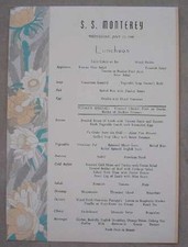 MONTEREY (Matson) 1940 Steamship Menu