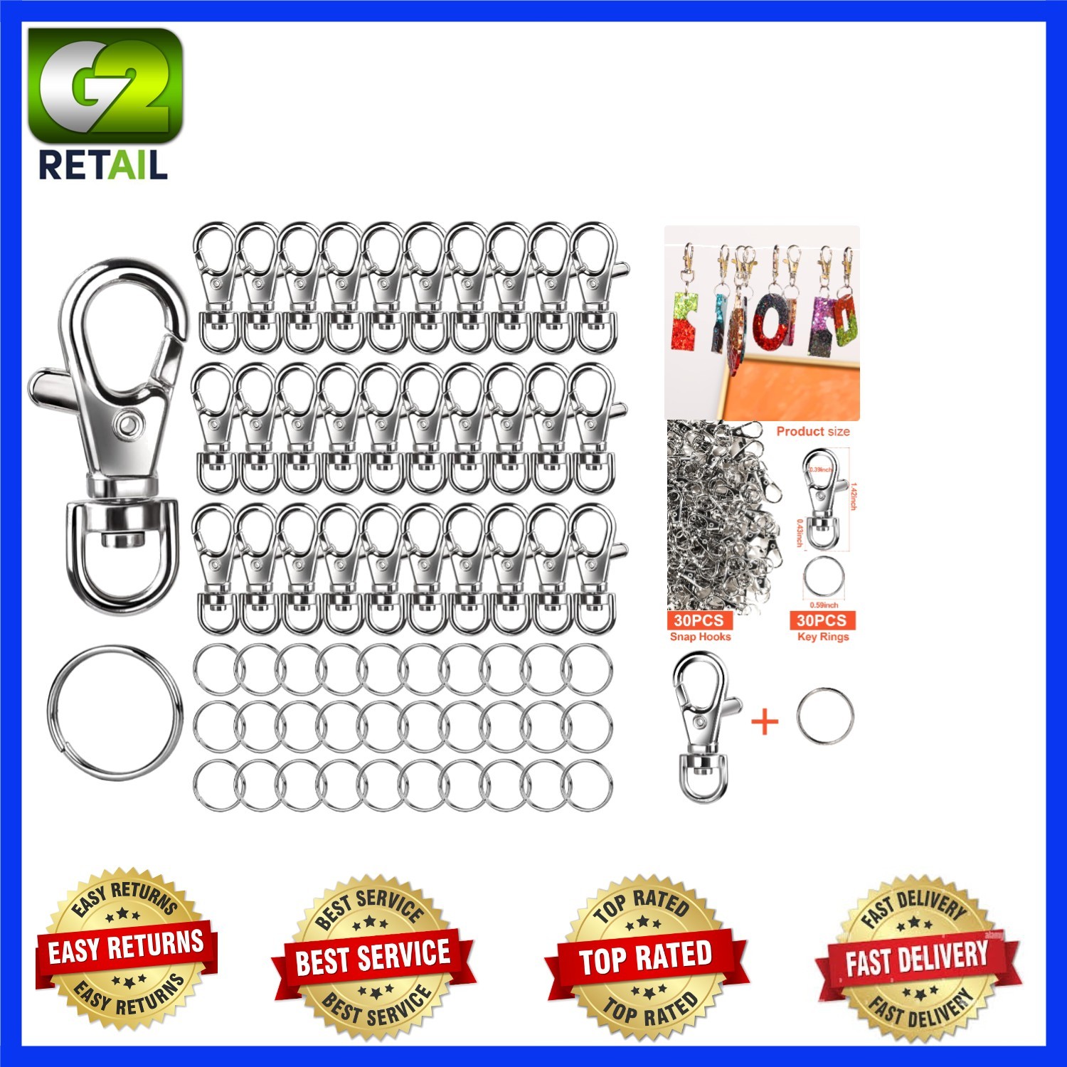 Exquisite 60PCS Keychain Making Set with Sturdy Lobster Claw Clasps - Silver