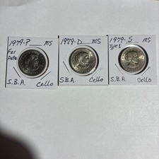 1979 P,D,S 3-$1 COIN SET Susan B Anthony Dollars BU Unc. From Cello Packs Set #2