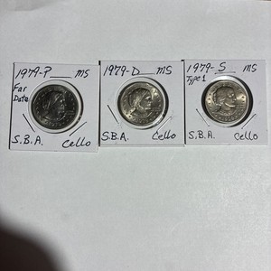 1979 P,D,S 3-COIN SET Susan B Anthony Dollars BRILLIANT Unc From Cello Packs 1st