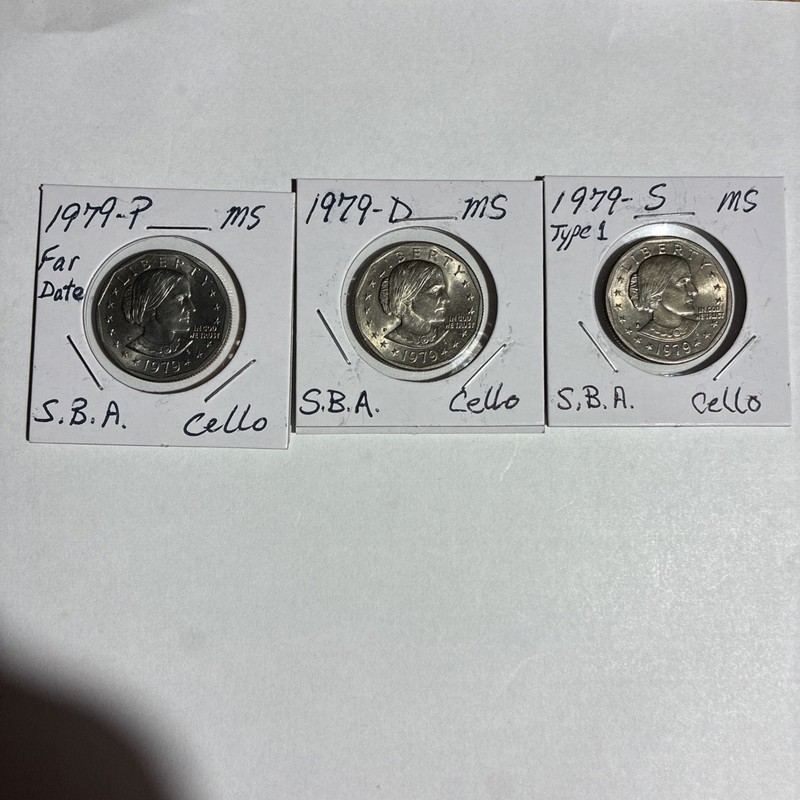 1979 P,D,S 3-COIN SET Susan B Anthony Dollars BRILLIANT Unc From Cello Packs 1st