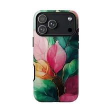 Phone Ink - Case for iPhone/Galaxy/Pixel - Green Pink Watercolor Floral