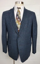 Vintage 60s Richman Brothers Mens Plaid Wool Tweed Sport Coat Jacket Blue 39-40?