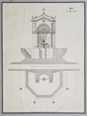 A. von Voit - Entwurf Brunnen fountain Zeichnung Architektur signiert 185 286553