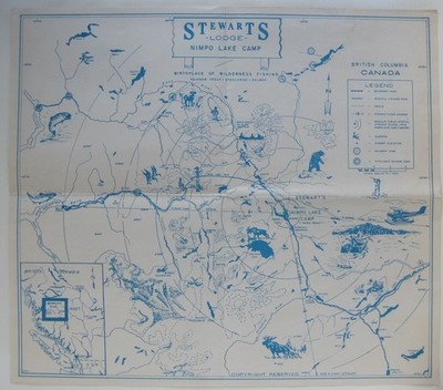 Wilderness Fishing Map STEWART'S LODGE NIMPO LAKE CAMP British Columbia Canada