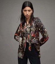ALLSAINTS Animal Print Tie V-Neck Long Sleeve...
