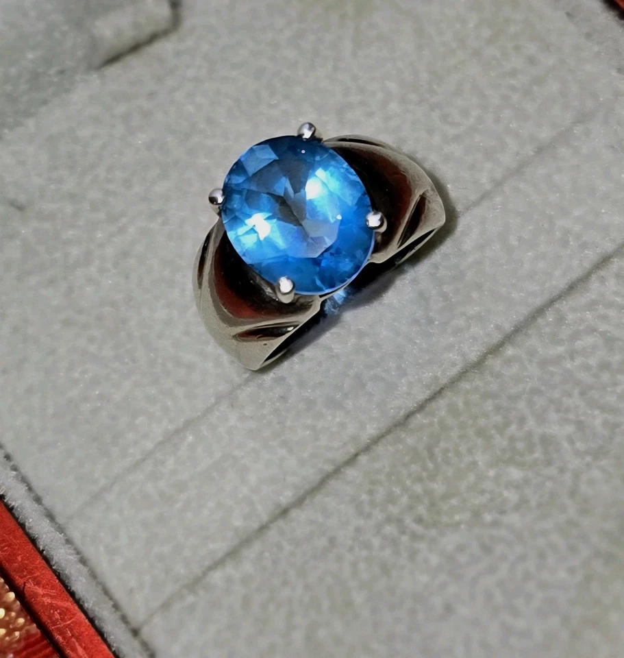 Anello Argento  Sterling 925 con Topazio Azzurro Swiss Blu dal taglio ovale! - Immagine 4 di 4