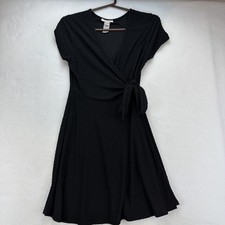 Rolla Coster Dress Women’s Size M Midi Wrap Look Casual Dress Black Dimpled