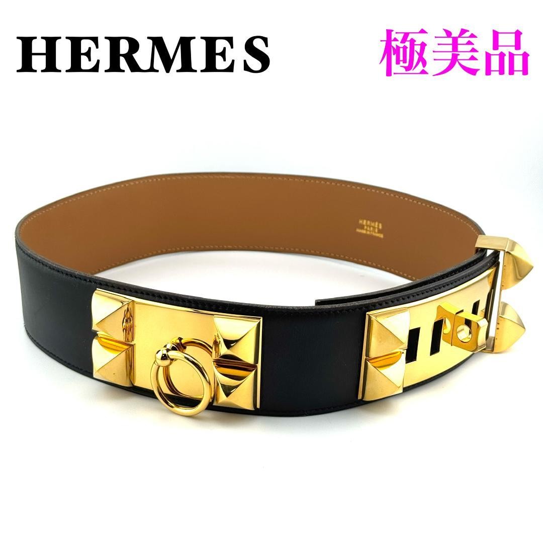 Hermes Medor Collar de Chien Belt Black Size 62 for Women
