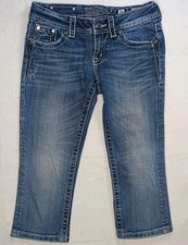 Miss Me Capri Jeans Size 26 Pockets Rhinestones Thick Stitch Blue Denim