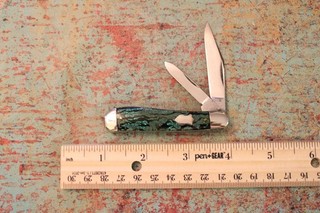 Vintage Keen Kutter USA Green & Black Glitter Celluloid 2 Blade Dogleg Knife