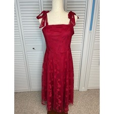 Shein red polka dot pattern tie shoulder cami summer dress midi length medium