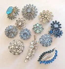 Vintage Rhinestone Pins Brooches Costume Jewelry - Mixed Lot of 12 Blue  N